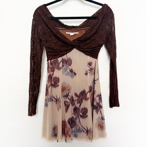UO Kimchi Brown Sydney Off The Shoulder Brown Mini Dress